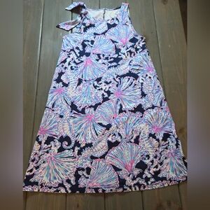 Lilly Pulitzer XS Seahorse Shell Print One Shoulder Dress Tie Neck Pima Cotton